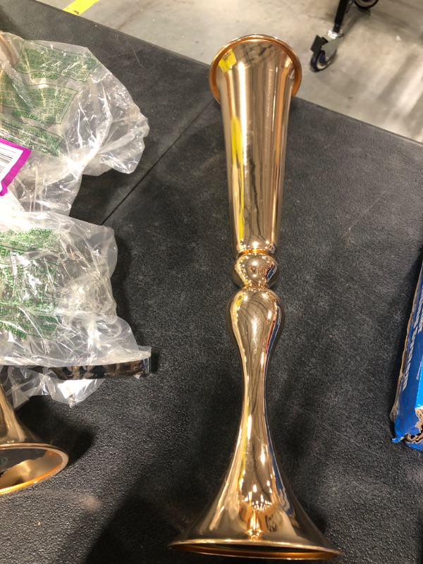 Photo 3 of 2 Pcs 22" Tall Gold Vases Metal Flower Arrangement Stand Versatile Flower Trumpet Vase Stand Gold Center Pieces Decoration for Table Party Event Wedding Reception Anniversary Birthday Dining Room Home