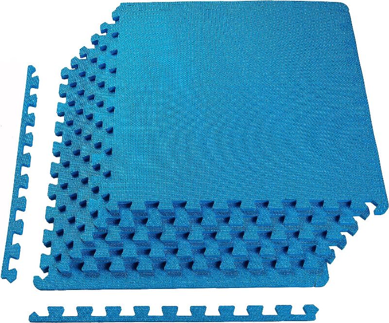 Photo 1 of BalanceFrom Puzzle Exercise Mat with EVA Foam Interlocking Tiles for MMA, Exercise, Gymnastics and Home Gym Protective Flooring, Multiple Sizes Blue 1/2” Thick, 144 Square Feet