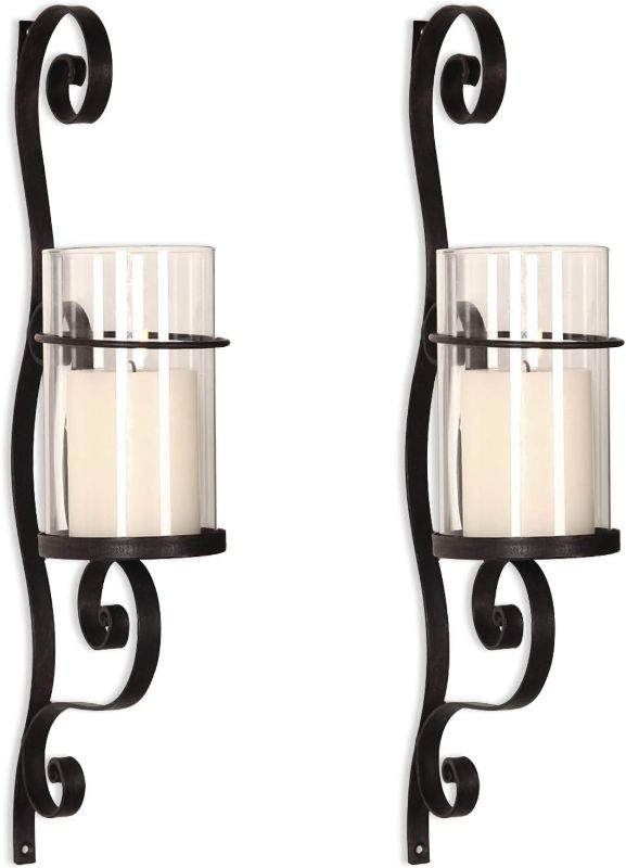 Photo 1 of Asense Iron and Glass Vertical Wall Hanging Candle Holder Sconce Wall Décor (Graceful Twirl(2pcs))
