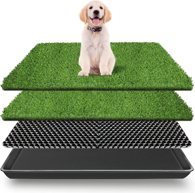Photo 1 of 35in x 23in Extra Large Grass Porch Potty Tray, 2-Pack Replacement Artificial Grass Puppy Training Pads, Quickly Absorbency Portable Dog Patio Potty for Balcony/Apartment Use