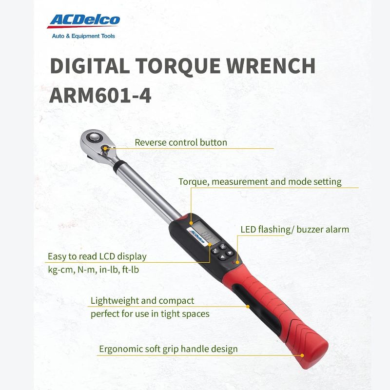 Photo 1 of ACDelco ARM601-4 1/2” (14.8 to 147.5 ft-lbs.) Heavy Duty Digital Torque Wrench & NEIKO 30223A Complete Impact Adapter and Reducer 