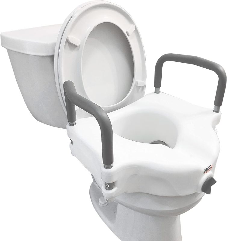 Photo 1 of 
Carex 4.5 Inch Raised Toilet Seat with Arms - For Elongated Toilets, Elevated Toilet Riser with Removable Padded Handles, Easy On and Off, 300lb Weight...