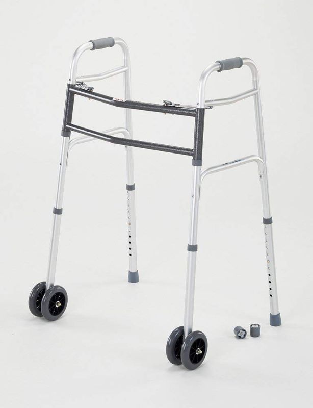 Photo 1 of  Heavy Duty Dual Release Aluminum Walker with 5IN Dual Front Wheels, Bariatric, 33-43IN, 500LB