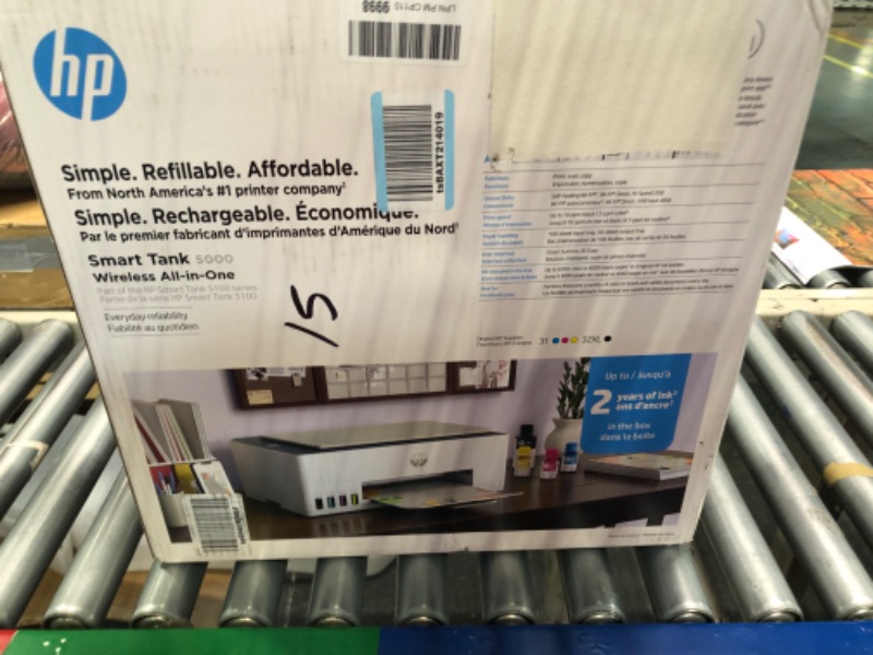 Photo 1 of HP Smart Tank 5000 Wireless All-in-One Ink Tank Printer with up to 2 years of ink included, mobile print, scan, copy, white, 17.11 x 14.23 x 6.19