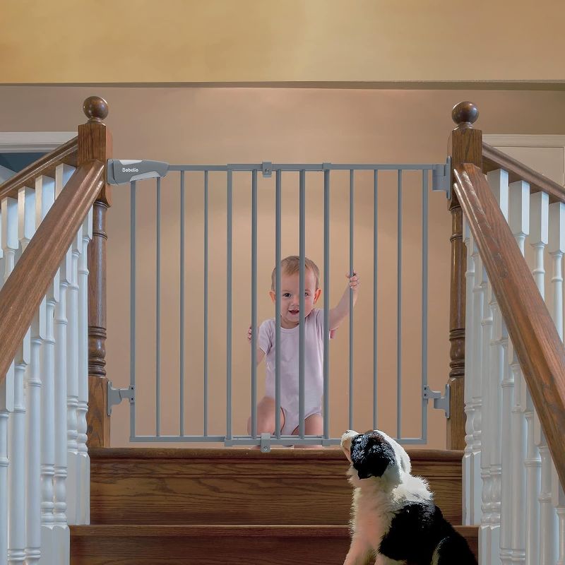 Photo 1 of Babelio 26-43" No Bottom Bar Baby Gate for Babies, Elders and Pets, 2-in-1 Auto Close Dog Gate for The House, Stairs and Doorways, Safety Pet Gates with Large Walk Thru Door, Gray