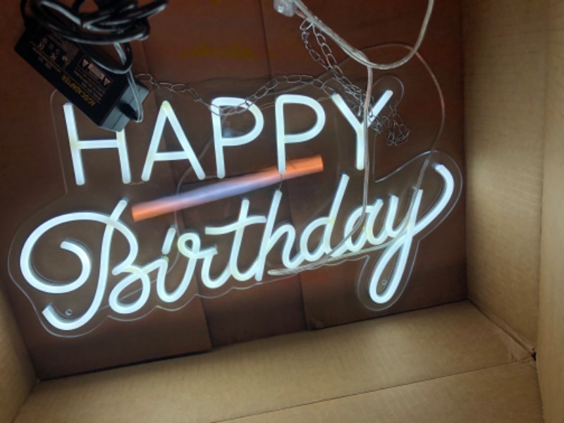 Photo 4 of 37x8 inch Happy Birthday Neon Sign Art Wall Lights for Beer Bar Club Bedroom Hotel Pub Cafe Wedding Birthday Party Gifts_White
