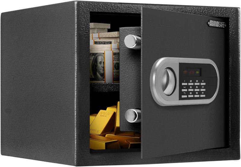 Photo 1 of ISLANDSAFE Home Safe Box Digital Small Personal Safes caja fuerte Security Money Closet Electronic Lock Box with Keypad for Pistol Cash Jewelry, Document, Hotel, Dorm, Office (0.8cuft Black)
