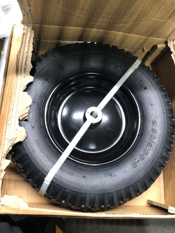 Photo 4 of 4.80/4.00-8" Pnuematic Tire and Wheel Assy,2PR (Air Filled)- 5/8"or 3/4" Powdered Metal bushings and 3"or 6"Center Hub, for Wheelbarrows,Garden and Utility Carts,Trolleys,Wagon and More