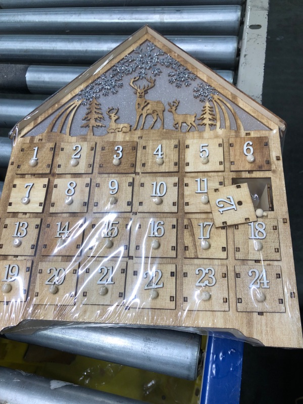 Photo 1 of SAND MINE Countdown to Christmas Wooden LED Lighted Advent Calendar, 24 Drawers (Wood)