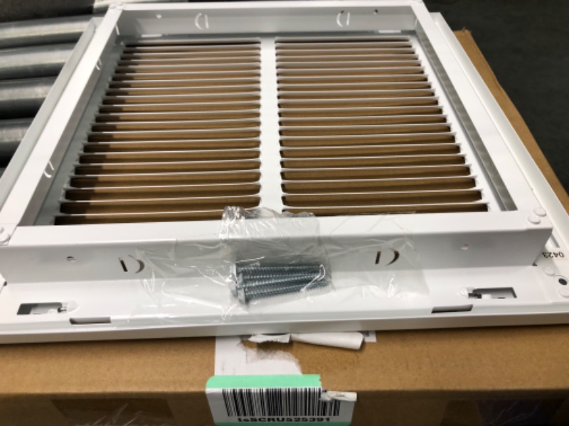 Photo 5 of 12" X 12" Steel Return Air Filter Grille for 1" Filter - Easy Plastic Tabs for Removable Face/Door - HVAC Duct Cover - Flat Stamped Face -White [Outer Dimensions: 13.75w X 13.75h] 12"W X 12"h