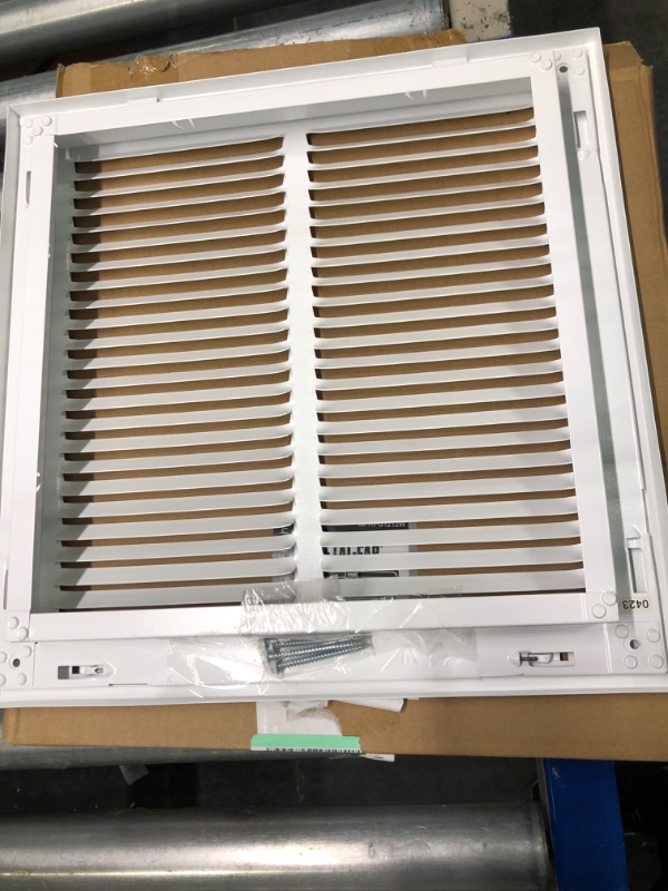 Photo 4 of 12" X 12" Steel Return Air Filter Grille for 1" Filter - Easy Plastic Tabs for Removable Face/Door - HVAC Duct Cover - Flat Stamped Face -White [Outer Dimensions: 13.75w X 13.75h] 12"W X 12"h