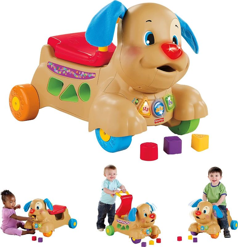 Photo 1 of Fisher-Price Laugh & Learn Musical Baby Walker, Stride-To-Ride Puppy, Ride-On Toy With Lights Songs & Blocks For Infant To Toddler