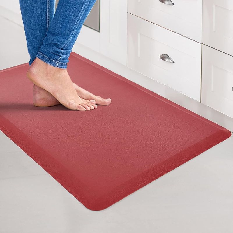 Photo 1 of Art3d Anti Fatigue Mat - 1/2 Inch Cushioned Kitchen Mats - Non Slip Foam Comfort Cushion for Standing Desk, Office or Garage Floor (17.3"x28", Red)