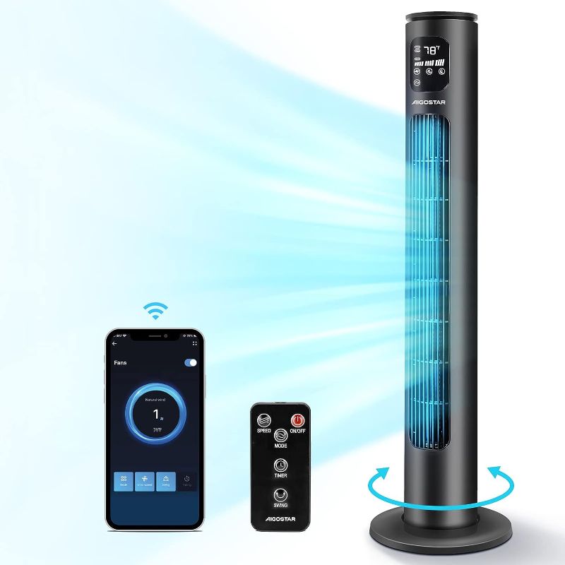 Photo 1 of 
AIGOSTAR Smart Tower Fan Oscillating Cooling Fan with Remote, Quiet Bladeless Standing Fans for Home Bedroom, 24H Timer 3 Speeds 3 Modes LED Display WiFi...