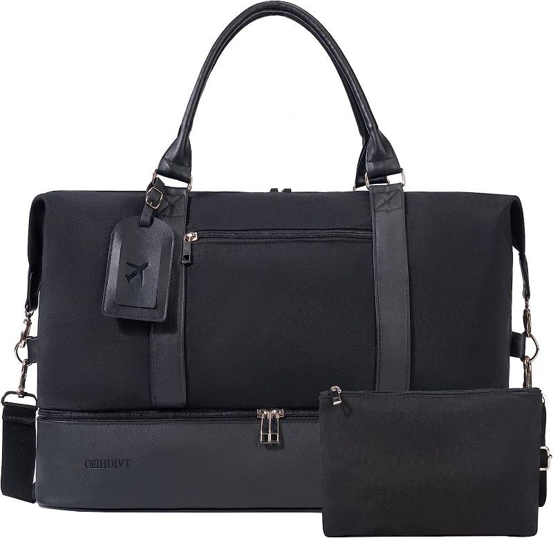 Photo 1 of  Weekender Bag for Travel, Business - Travel Weekender for Women & Men - Black & Gold