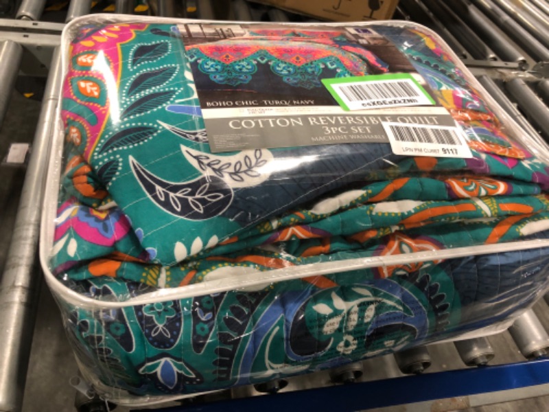 Photo 2 of Boho Chic Quilt 3 Piece Set (King) Turquoise/Navy - Lush D&#233;cor
