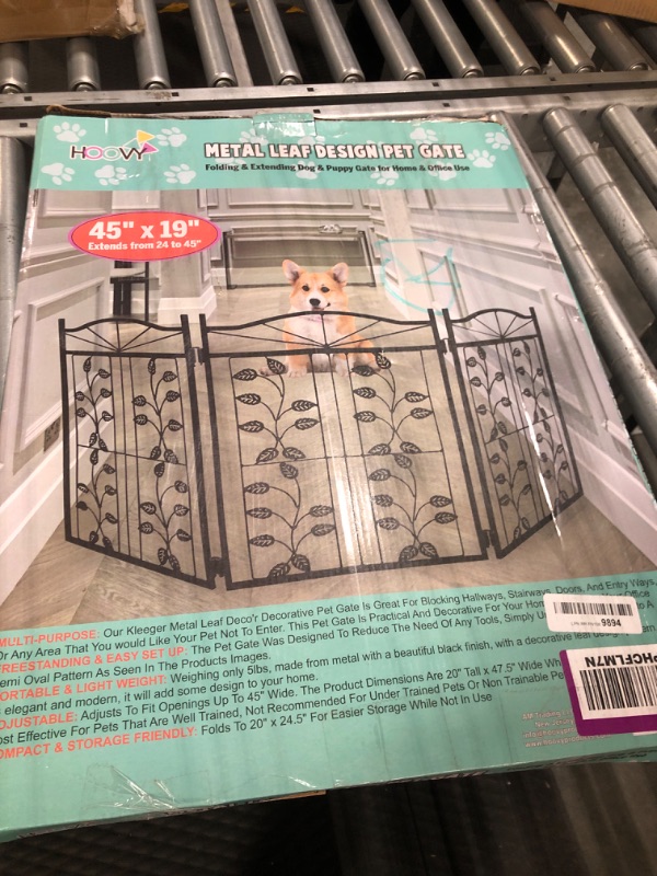 Photo 2 of Hoovy Freestanding Metal Pet Gate: Foldable & Extendable Dog & Puppy Gate for Home & Office Use | Keeps Pets Safe | No Assembly Required | Portable & Durable Design (Metal Leaf Design)