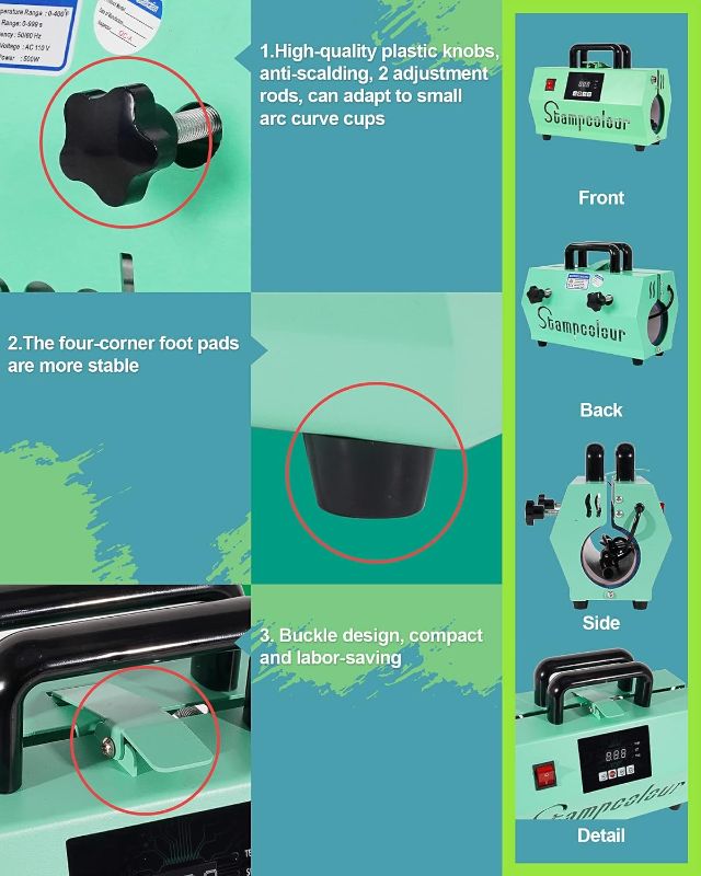 Photo 1 of Stampcolour Tumbler Heat Press Machine 20 & 30 OZ, 110V Mug Press 11OZ 15OZ 16 OZ ,Tumbler Press for Sublimation Tumblers Heat Transfer Print with Sublimation Paper,  Mint Green