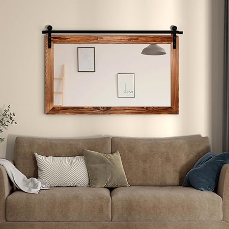 Photo 1 of COGOOD Farmhouse Barn Door Mirror - 41" x 26" Rustic Wood Framed Wall Mirror for Bathroom, Living Room, Bedroom Wall Decor (Brown)