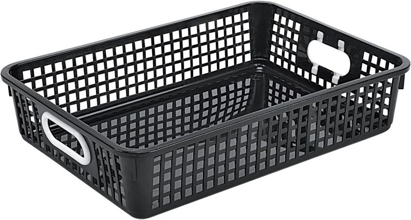 Photo 1 of Really Good Stuff Plastic Desktop Paper Storage Basket– 14”x10” (1 Black Bin) For Classroom or Home, School Supplies, Room Decor and Organization
