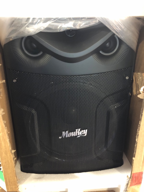 Photo 3 of Moukey Karaoke Machine, 12" Woofer PA System, Portable Bluetooth Speaker with 2 Wireless Microphones, Party Lights and Echo/Treble/Bass Adjustment, Supports TWS/REC/AUX IN/MP3/USB/TF/FM - MTs12-1 12" Woofer Karaoke Speaker