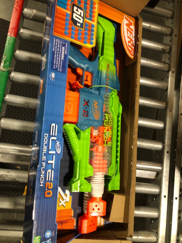 Photo 1 of Nerf Elite 2.0 Double Punch Motorized Dart Blaster, Rapid Alternating Barrels, 50 Nerf Elite Darts, 2X 10-Dart Clips, Ages 8 & Up