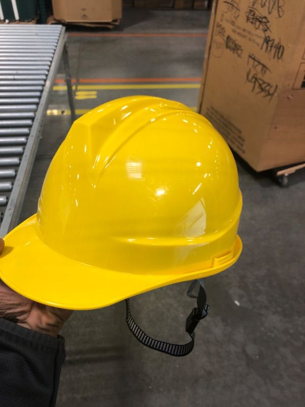 Photo 1 of Suspension Hard Hat Ratchet Cap Style Construction Hard Hat for Safety with Cotton Brow Pad, Vents, and Flexible Attachment Points Fully Adjustable (Yellow)