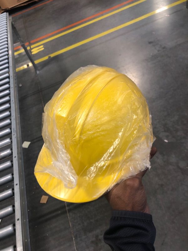 Photo 1 of Suspension Hard Hat Ratchet Cap Style Construction Hard Hat for Safety with Cotton Brow Pad, Vents, and Flexible Attachment Points Fully Adjustable (Yellow)
