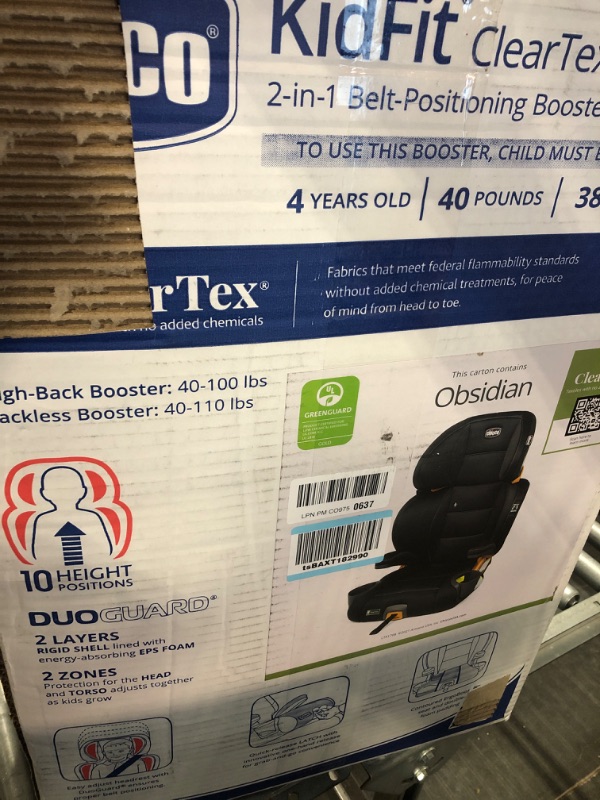 Photo 1 of Chicco KidFit ClearTex Plus 2-in-1 Belt-Positioning Booster Car Seat, Backless and High Back Booster Seat, for Children Aged 4 Years and up and 40-100 lbs. | Obsidian/Black KidFit Plus with ClearTex® No Chemicals Obsidian