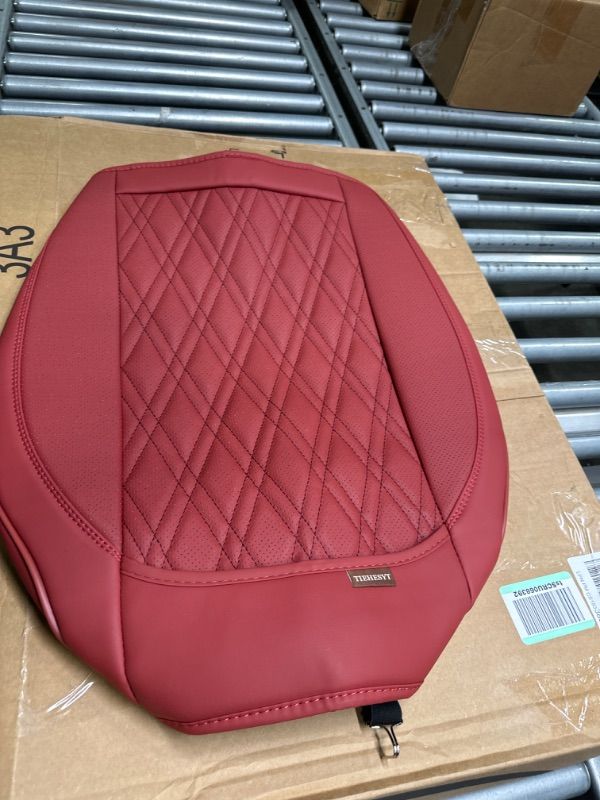 Photo 2 of TIEHESYT 1PCS Seat Covers for Cars, Automotive Seat Covers & Accessories, Breathable Nappa Leather Car Seat Covers Cushion Protector Interior Décor for Women and Men, Wine Red Red Diamond 1 PCS