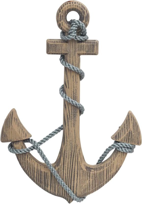 Photo 1 of Asense 24 Inch Handcrafts Rustic Nautical Wooden Anchor with Rope Crosses Wall Art Decor,Large Hanging Wood Crossbar Anchor Decorative Home Bathroom Office Beach Themed Home Decoration