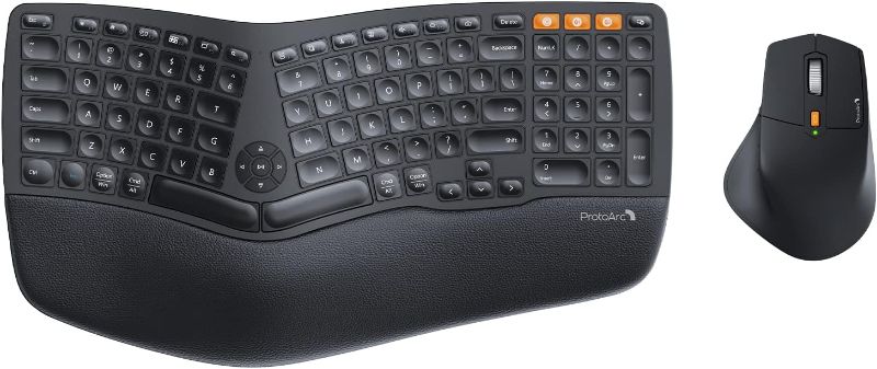 Photo 1 of Ergonomic Wireless Keyboard Mouse, ProtoArc EKM01 Ergo Bluetooth Keyboard and Mouse Combo, Split Design, Palm Rest, Multi-Device, Rechargeable, Windows/Mac/Android (Black)