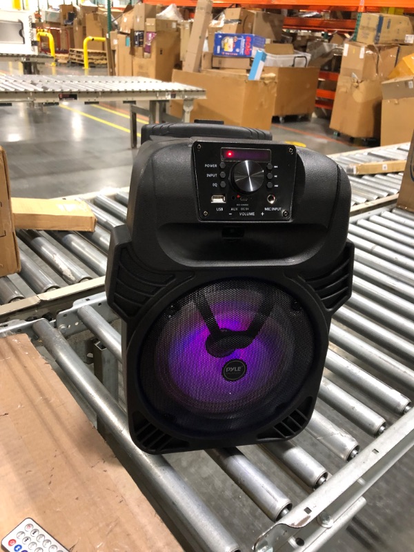 Photo 2 of Pyle 400W Portable Bluetooth PA Loudspeaker - 8” Subwoofer System, 4 Ohm/55-20kHz, USB/MP3/FM Radio/ ¼ Mic Inputs, Multi-Color LED Lights, Built-in Rechargeable Battery w/ Remote Control -PPHP844B