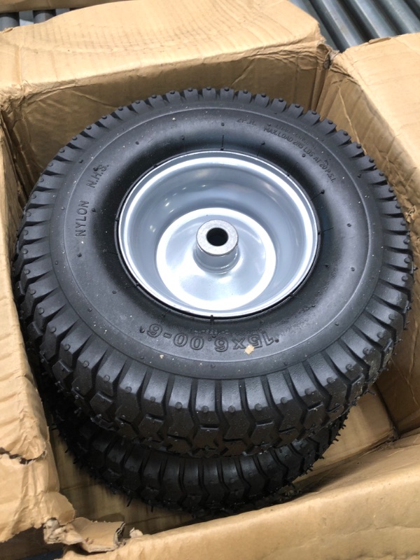 Photo 1 of (2 Pack) 15 x 6.00-6 Tire and Wheel Set - for Lawn Tractors with 3/4" Sintered iron bushings 15" x 6.00-6" Silver