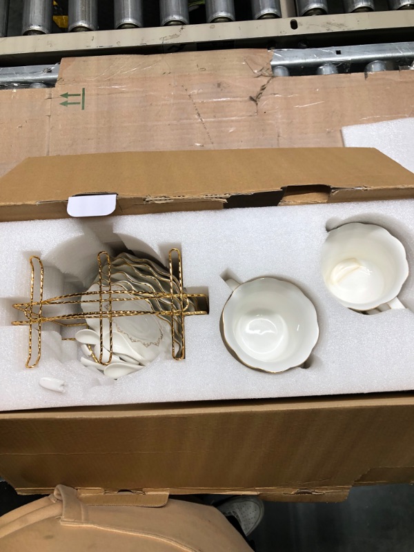Photo 3 of **MISSING PARTS** DUJUST Luxury Tea Cups and Saucers Set  (8.5 OZ) with a rack                                                                                                                                  5 CUPS , 6 saucers and 1 rack