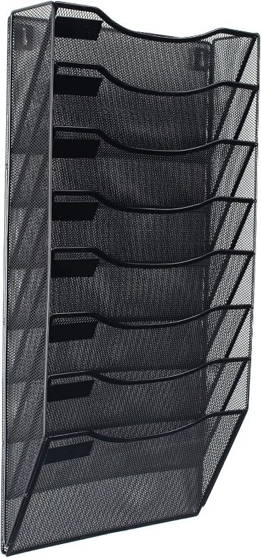 Photo 1 of Klickpick Office 8 Sections Hanging Files Wall Mounted Metal Mesh File Document Organizer Magazine Holder Rack Organizer Racks Multipurpose Use to Display Files, Magazine, Newspapers- Black