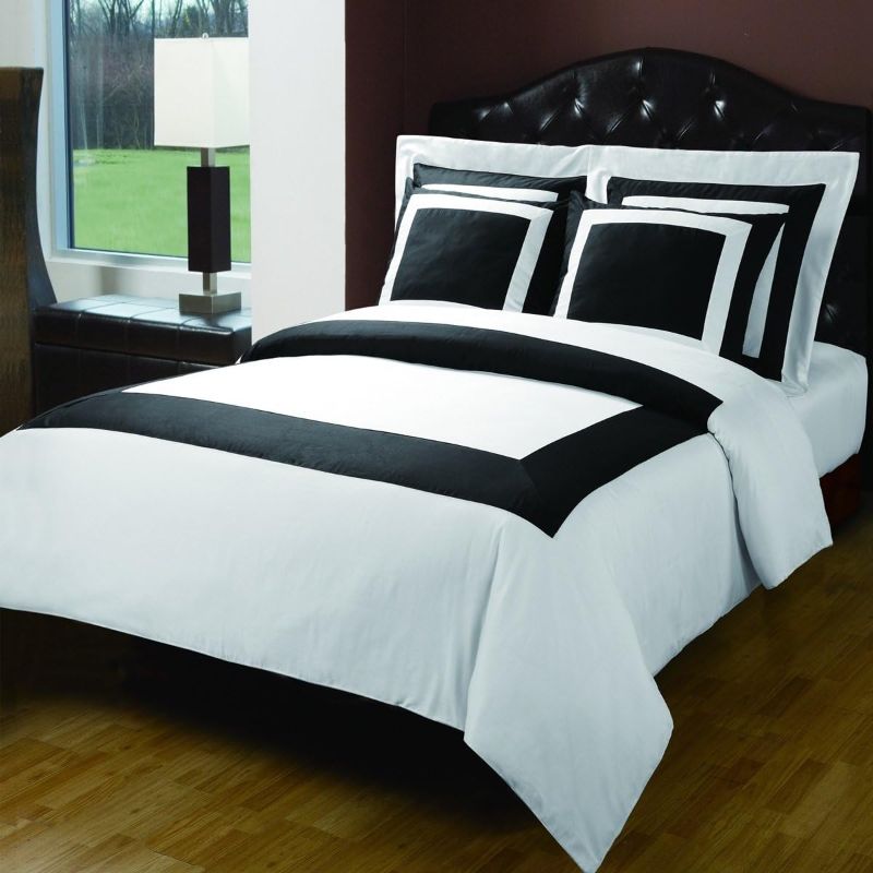 Photo 1 of  White & Black California King Size Hotel Down Alternative Bed in a Bag Comforter Set Including a Duvet Set+ Sheet Set+ Down Alternative Comforter