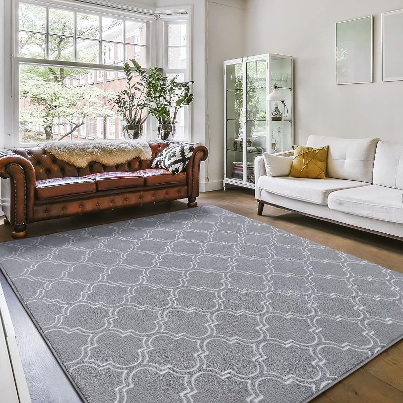 Photo 1 of Amearea Fluffy Indoor Trellis Rug, Soft Fuzzy Geometry Rugs for Living Room, Shaggy Modern Area Rug for Bedroom Kids Room Dorm, Easy Clean, Home Farmhouse Decor Low Pile Carpet, Light Gray 6x9 Feet