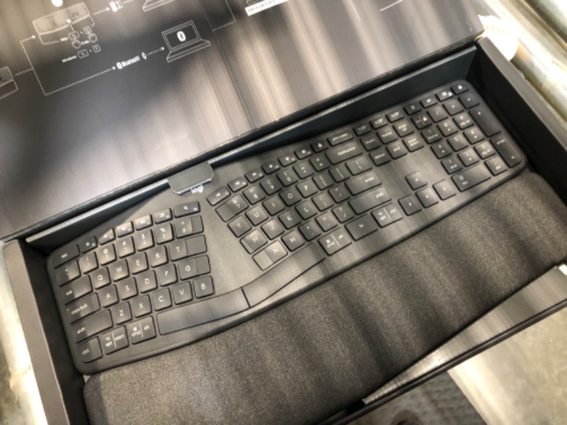 Photo 4 of Logitech ERGO K860 Wireless Ergonomic Keyboard - Split Keyboard, Wrist Rest, Natural Typing, Stain-Resistant Fabric, Bluetooth and USB Connectivity, Compatible with Windows/Mac Keyboard Only