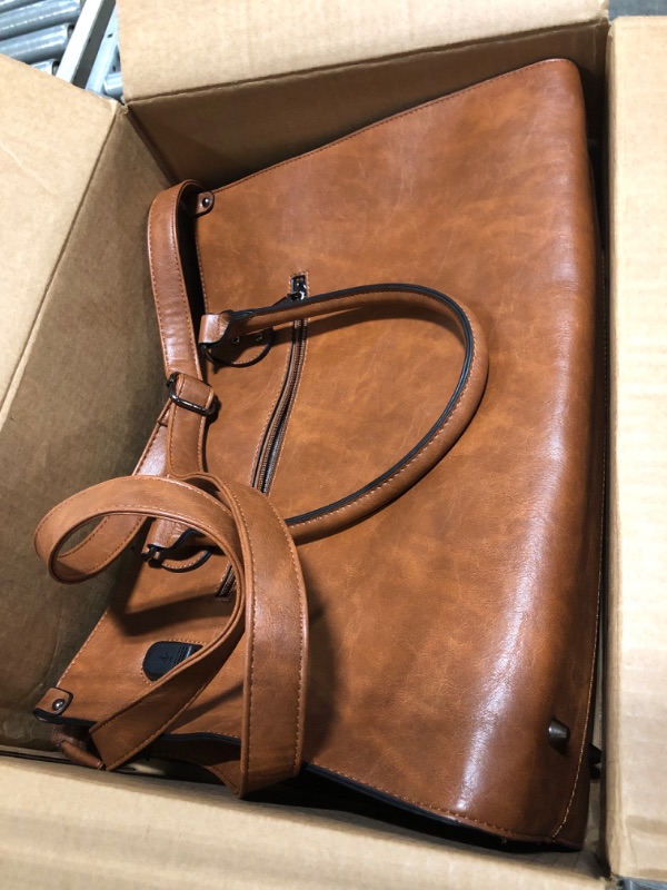 Photo 1 of LOVEVOOK Laptop Bag for Women, 15.6 inch Laptop Tote Work Bags with USB Charging Port, Vintage Leather Computer Bag Dark Brown