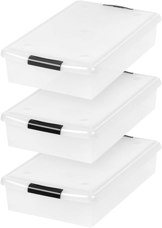 Photo 1 of 
IRIS USA 3 Pack 40qt Under Bed Storage Bins with Lids and Durable Buckles, Clear