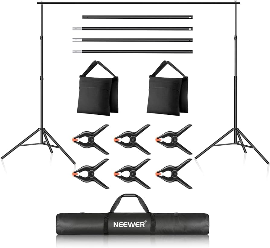 Photo 1 of 4.6 4.6 out of 5 stars 10,385 Reviews
Neewer Photo Studio Backdrop Support System, 10ft/3m Wide 6.6ft/2m High Adjustable Background Stand with 4 Crossbars, 6 Backdrop Clamps, 2 Sandbags, and Carrying Bag for Portrait & Studio Photography