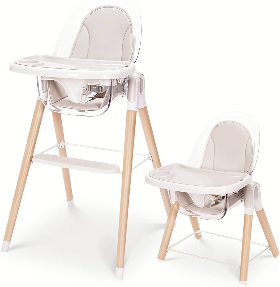 Photo 1 of Baby High Chair, 6-in-1 Convertible Wooden Recline Chair with Adjustable Hardwood Leg for Babies and Toddlers, Double Dishwasher Safe Tray & Premium Leatherette