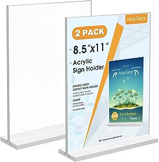 Photo 1 of  Double Sided Clear Display Stand Table Top Sign Paper Holder, Vertical Menu Flyer Holder, Plastic Sign Frame for Stores, Restaurants, Hotels, Office