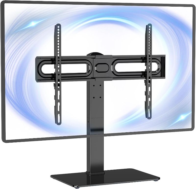 Photo 1 of WALI Universal TV Stand, Table Top TV Stand for 37 to 70 inch LCD LED TVs, 9 Level Height Adjustable TV Mount with Tempered Glass Base, Holds up to 88lbs, Max VESA 600x400mm, (TVDVD-5), Black