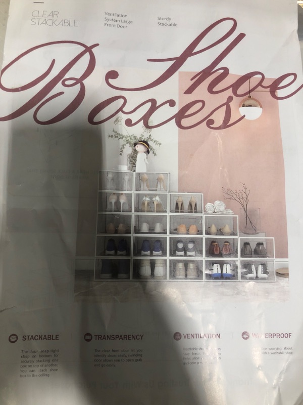 Photo 4 of WOQLIBE Shoe Storage Boxes Set, Set of 20 Stackable Drop Front Shoe Box,Foldable Shoe Sneaker Containers Bins Holders,Easy Assembly,Plastic Clear Home Shoes Organizer Stack for Closet