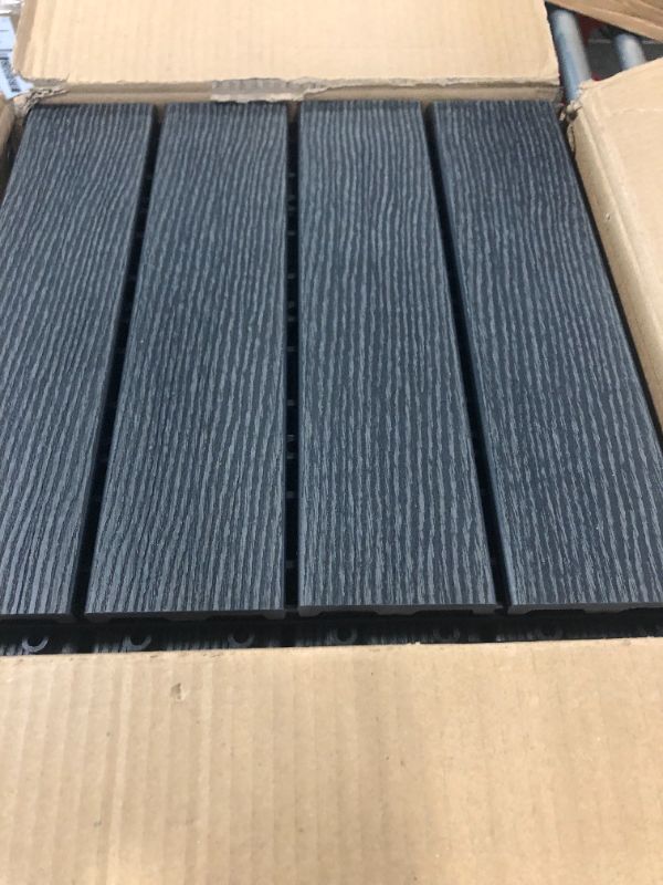 Photo 1 of 12 PACK. SIMILAR STYLE AS PIC
Goovilla Plastic Interlocking Deck Tiles, , 12"x12" Waterproof Outdoor Flooring All Weather Use, Patio Floor Decking Tiles for Porch Poolside Balcony Backyard, Dark Grey
