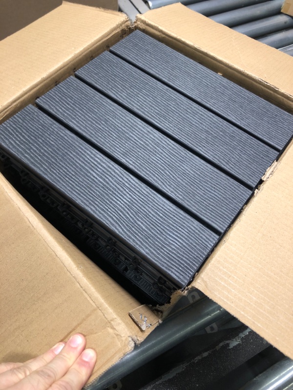Photo 2 of 12 PACK. SIMILAR STYLE AS PIC
Goovilla Plastic Interlocking Deck Tiles, , 12"x12" Waterproof Outdoor Flooring All Weather Use, Patio Floor Decking Tiles for Porch Poolside Balcony Backyard, Dark Grey
