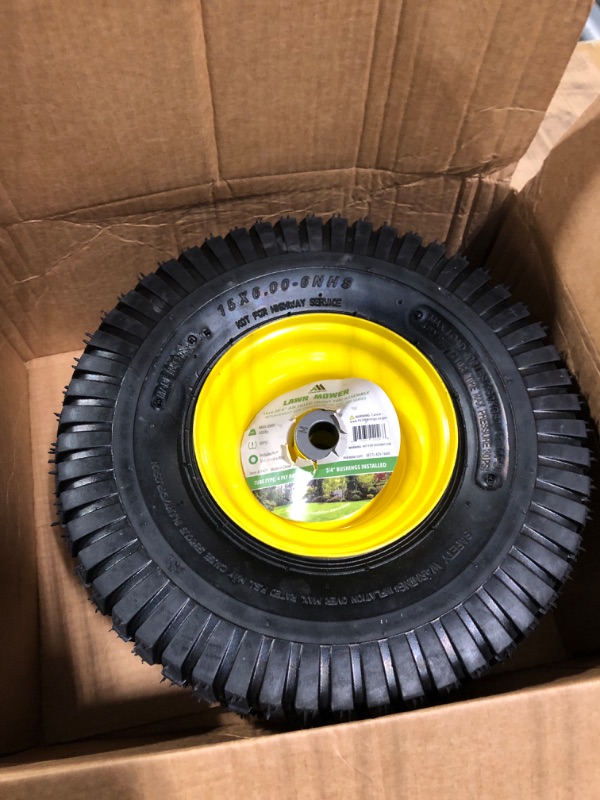 Photo 3 of 15x6.00-6 Lawn Mower Tires with Wheel,Front Tire Assembly Replacement for John Deere,Craftsman,Cub Cadet and More Lawn &Garden Riding Mower,4 Ply Tubeless,570lbs Capacity,3" Offset Hub