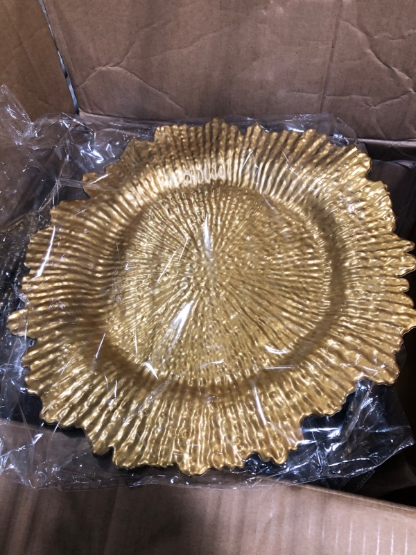 Photo 3 of Dandat Gold Charger Plates Set of 50, 13 Inch Plastic Charger Plate with 50 Pcs Napkin Rings Bulk Gold Chargers for Dinner Plates Elegant Floral Wedding Party Supplies for Birthday Table Setting